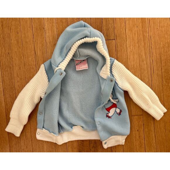 Vintage Baby Varsity Jacket Sweater Blue Bears Balloons Snaps Hooded 18 mo - Picture 5 of 7